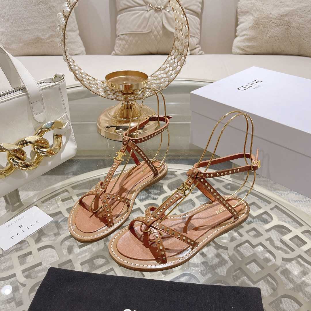 Celine Taillat Flat Sandal With Studs In Calfskin - Vegetal Tanning & Studs Tan - 