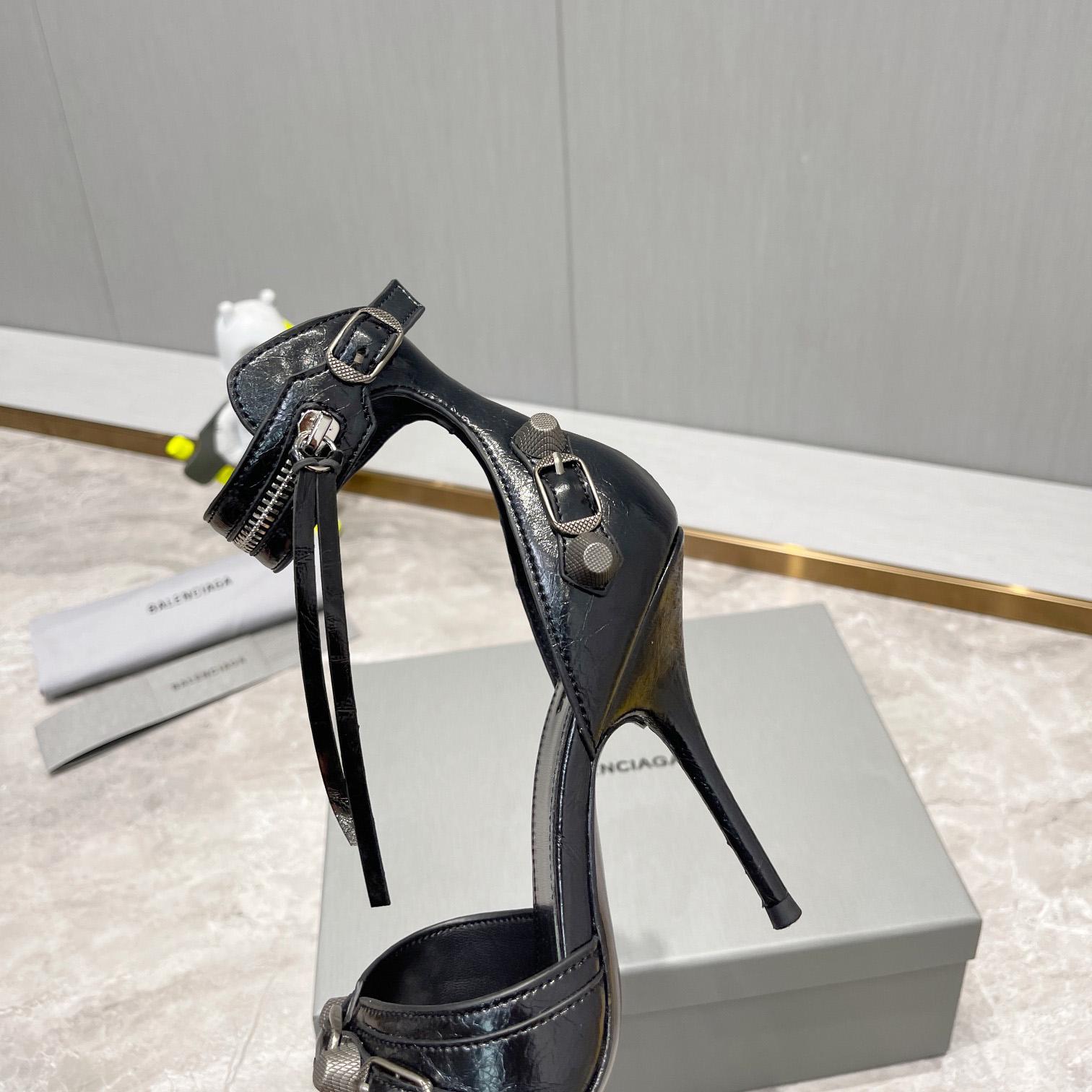Balenciaga Cagole 110mm Sandal In Black Arena Lambskin - PerfectKickZ