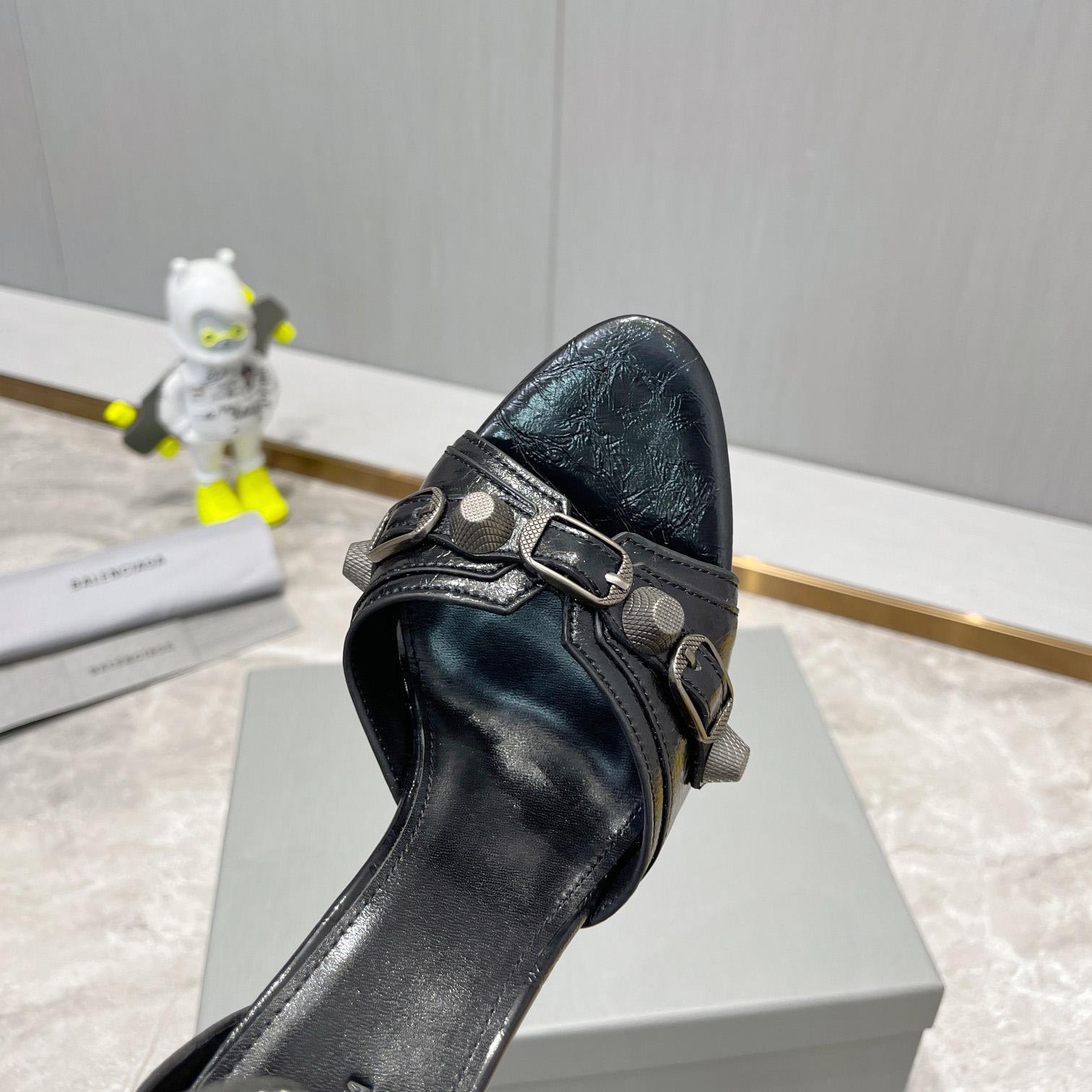 Balenciaga Cagole 110mm Sandal In Black Arena Lambskin - PerfectKickZ