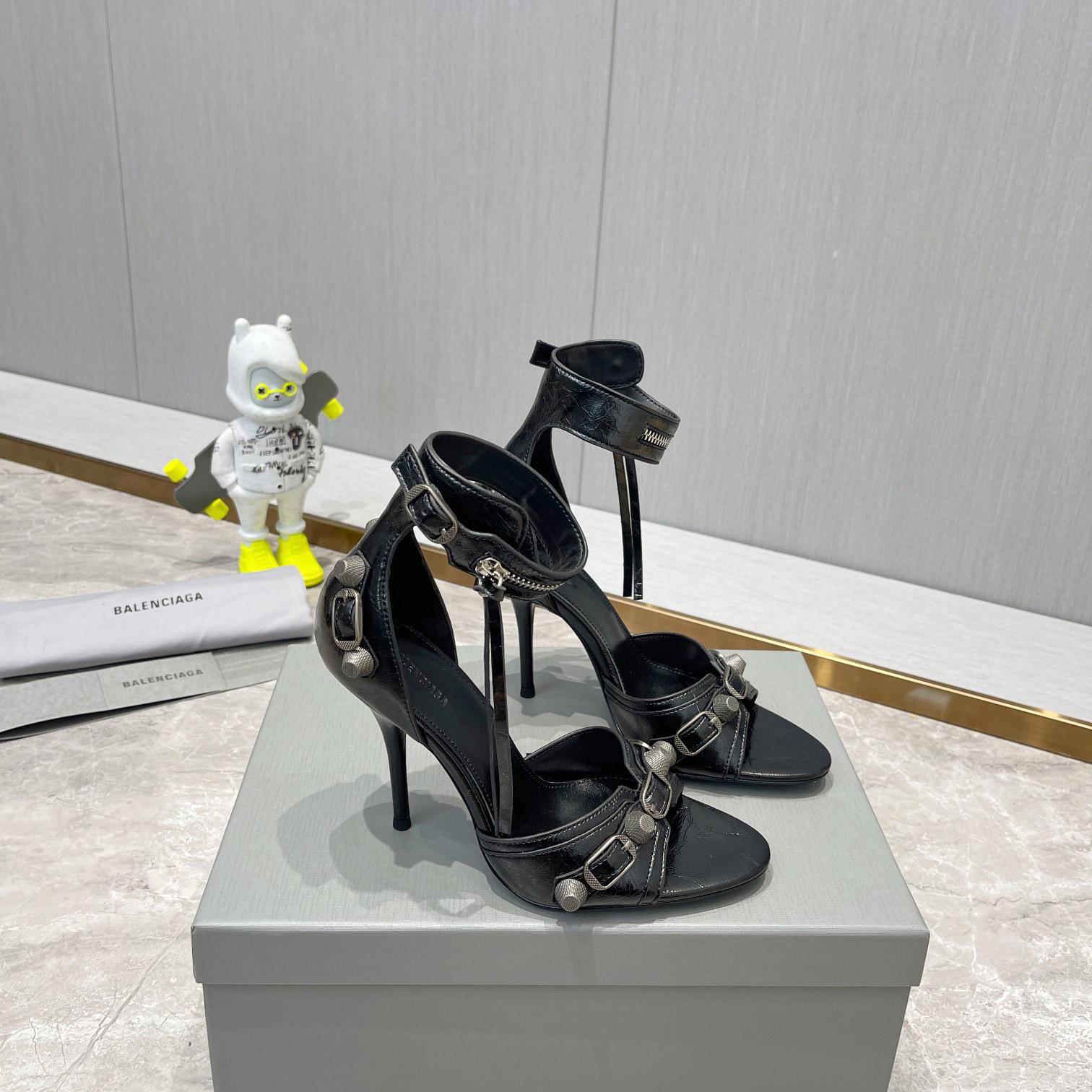 Balenciaga Cagole 110mm Sandal In Black Arena Lambskin - PerfectKickZ