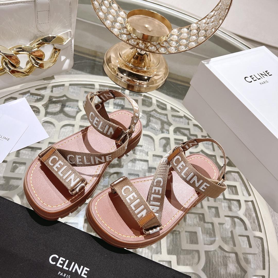Celine Leo Strappy Sandal In Wool With ''Celine'' Jacquard  Light Beige /White - 