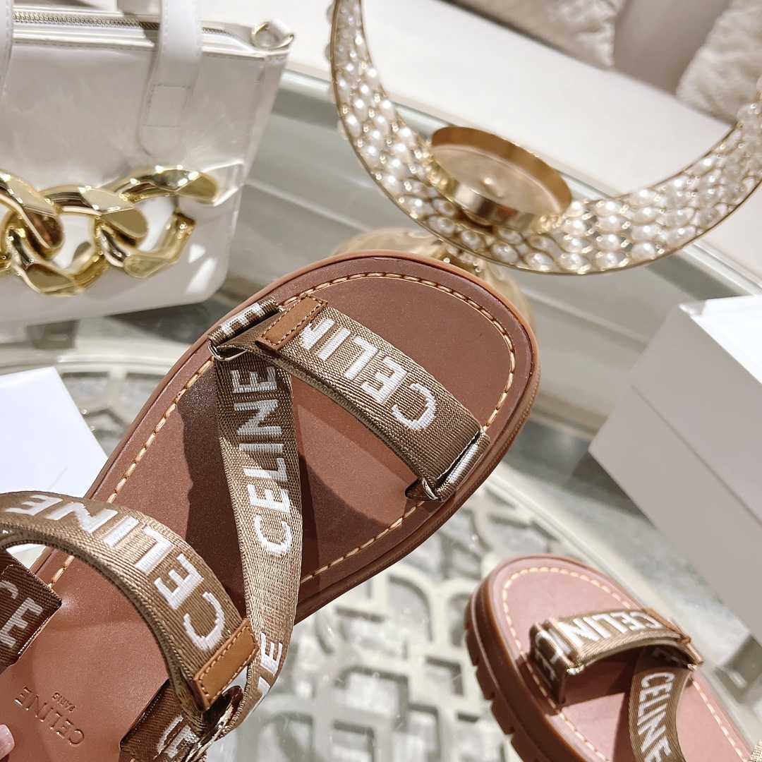 Celine Leo Strappy Sandal In Wool With ''Celine'' Jacquard  Light Beige /White - 
