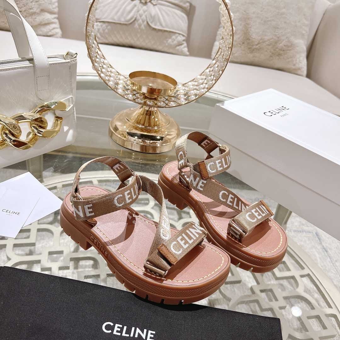 Celine Leo Strappy Sandal In Wool With ''Celine'' Jacquard  Light Beige /White - PerfectKickZ