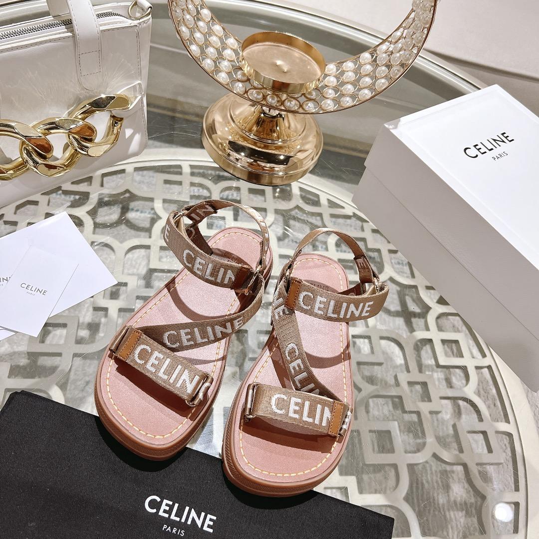 Celine Leo Strappy Sandal In Wool With ''Celine'' Jacquard  Light Beige /White - 