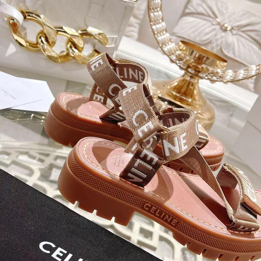 Celine Leo Strappy Sandal In Wool With ''Celine'' Jacquard  Light Beige /White - 