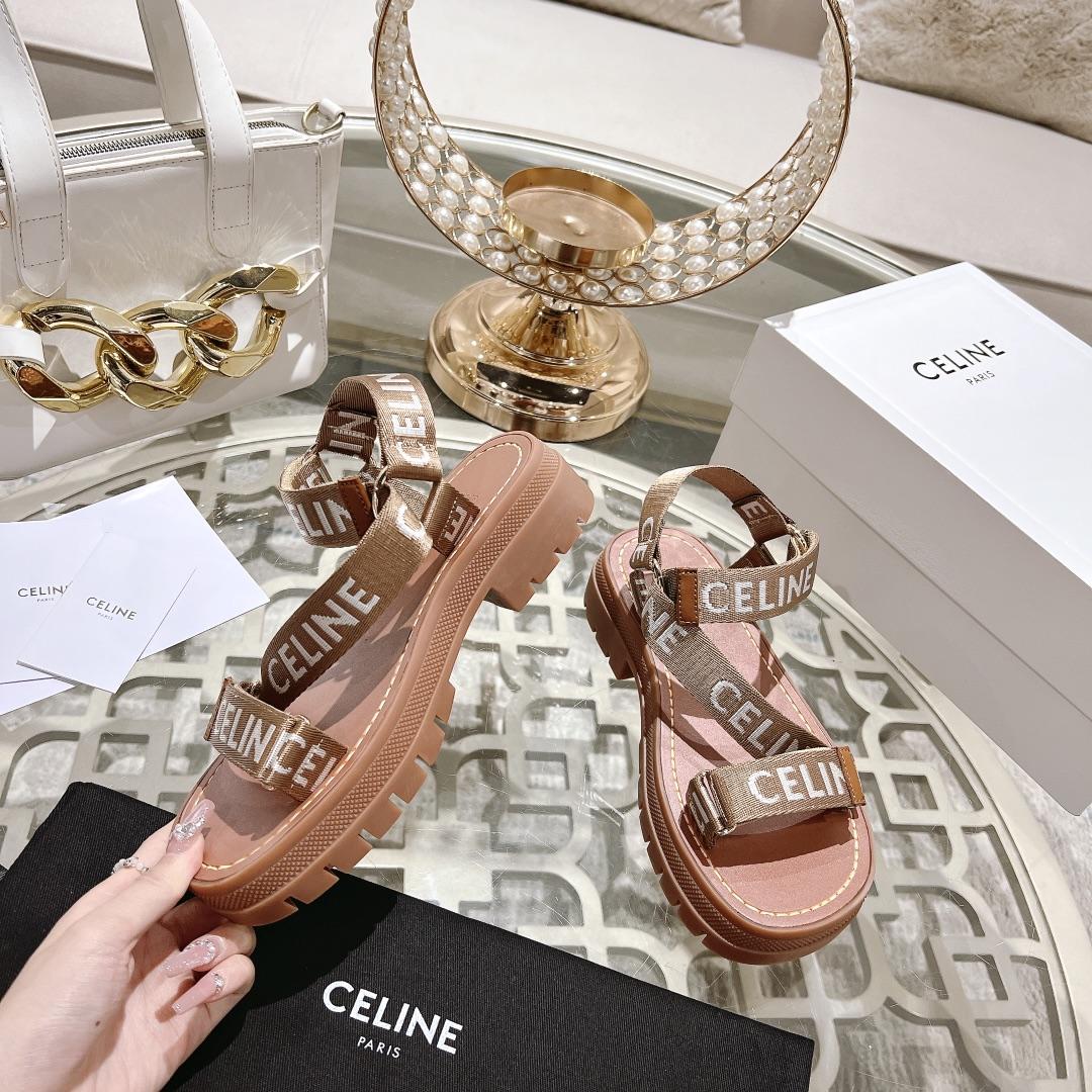 Celine Leo Strappy Sandal In Wool With ''Celine'' Jacquard  Light Beige /White - 