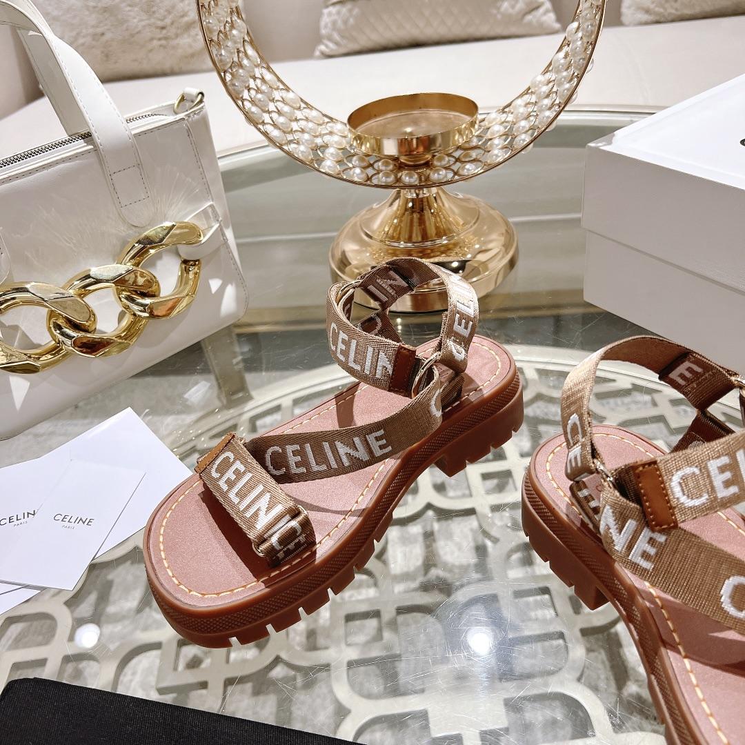 Celine Leo Strappy Sandal In Wool With ''Celine'' Jacquard  Light Beige /White - 