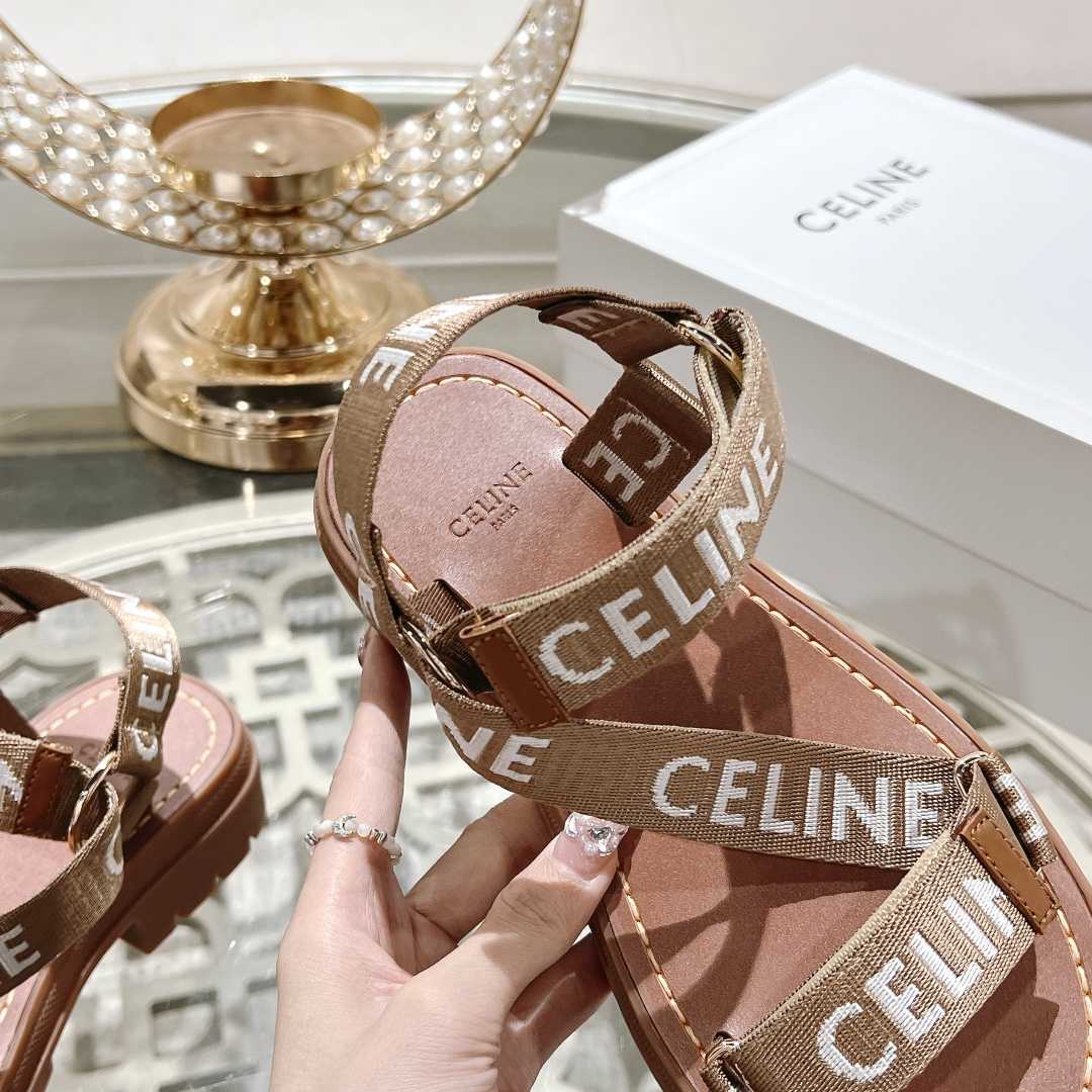 Celine Leo Strappy Sandal In Wool With ''Celine'' Jacquard  Light Beige /White - PerfectKickZ