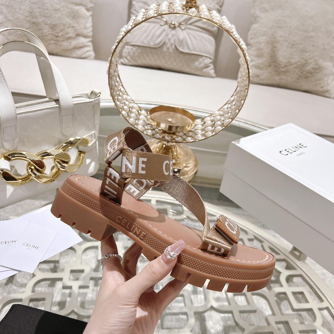 Celine Leo Strappy Sandal In Wool With ''Celine'' Jacquard  Light Beige /White - PerfectKickZ
