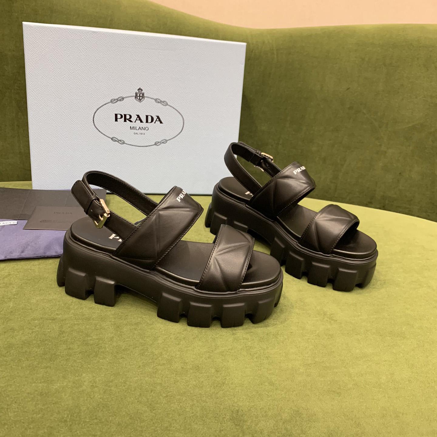 Prada Monolith Leather Sandals - PerfectKickZ