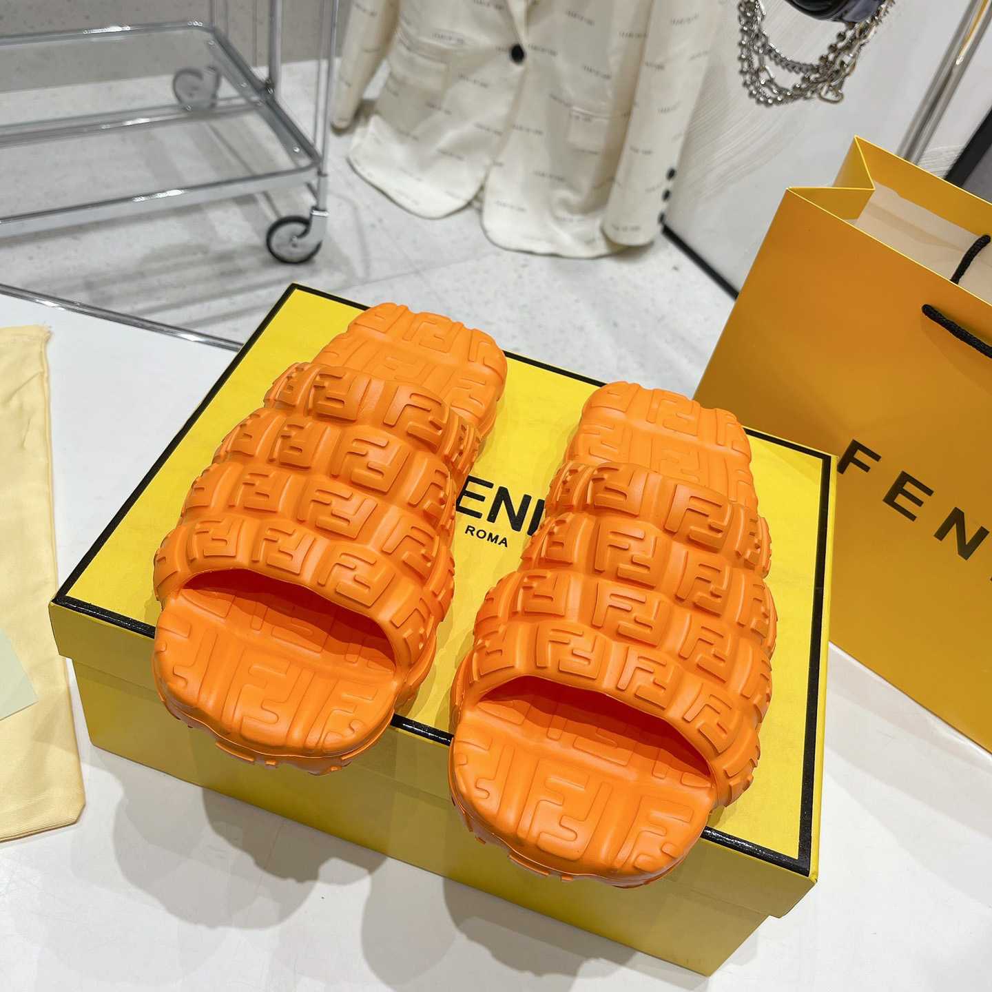 Fendi Cloud Slides Orange Rubber Slides - PerfectKickZ