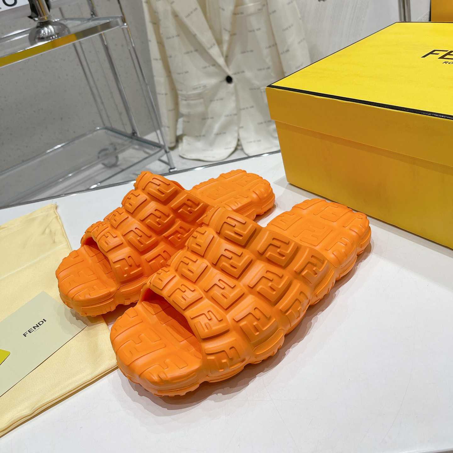 Fendi Cloud Slides Orange Rubber Slides - 