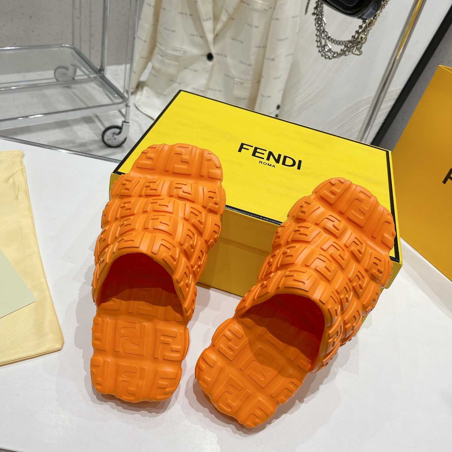 Fendi Cloud Slides Orange Rubber Slides - 