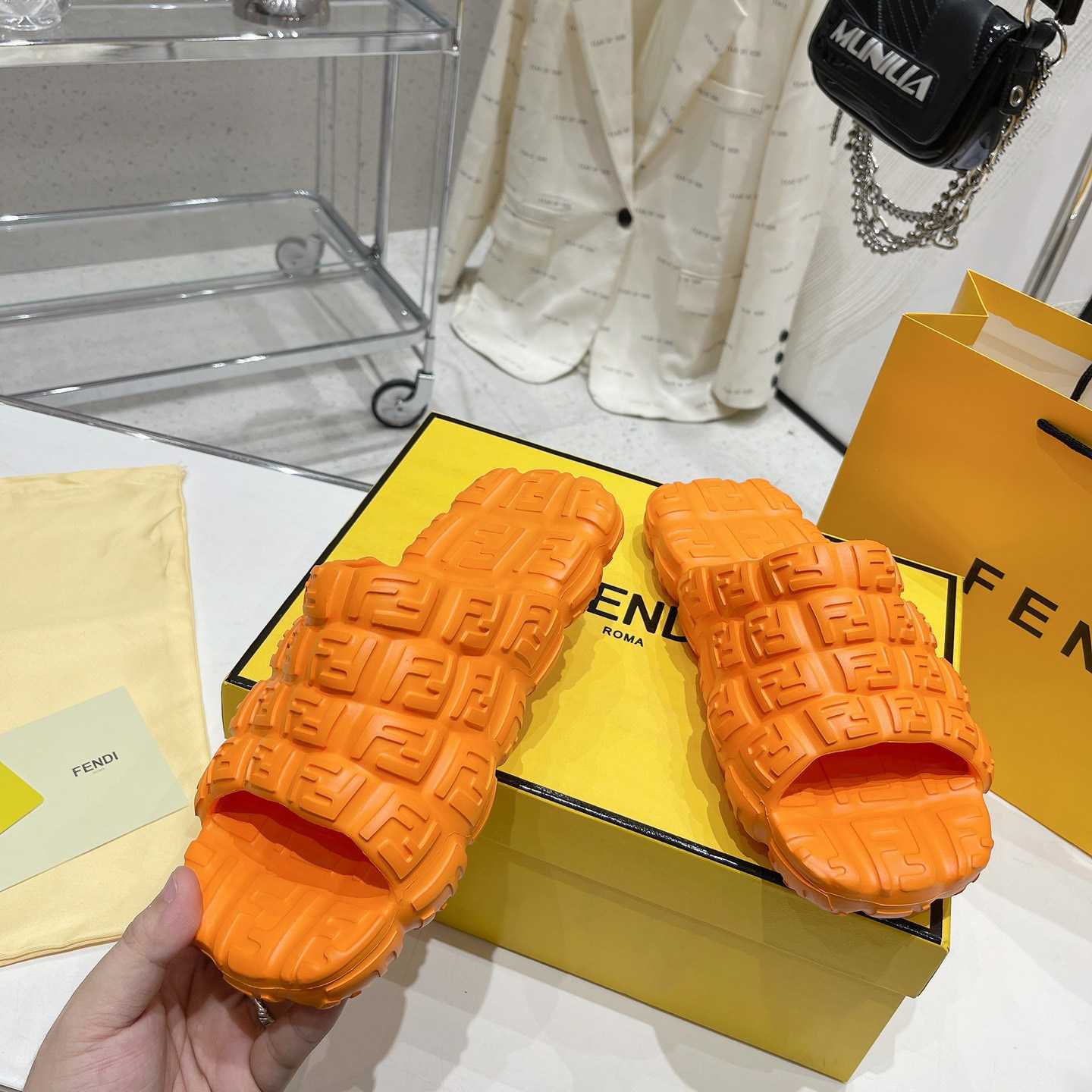 Fendi Cloud Slides Orange Rubber Slides - 
