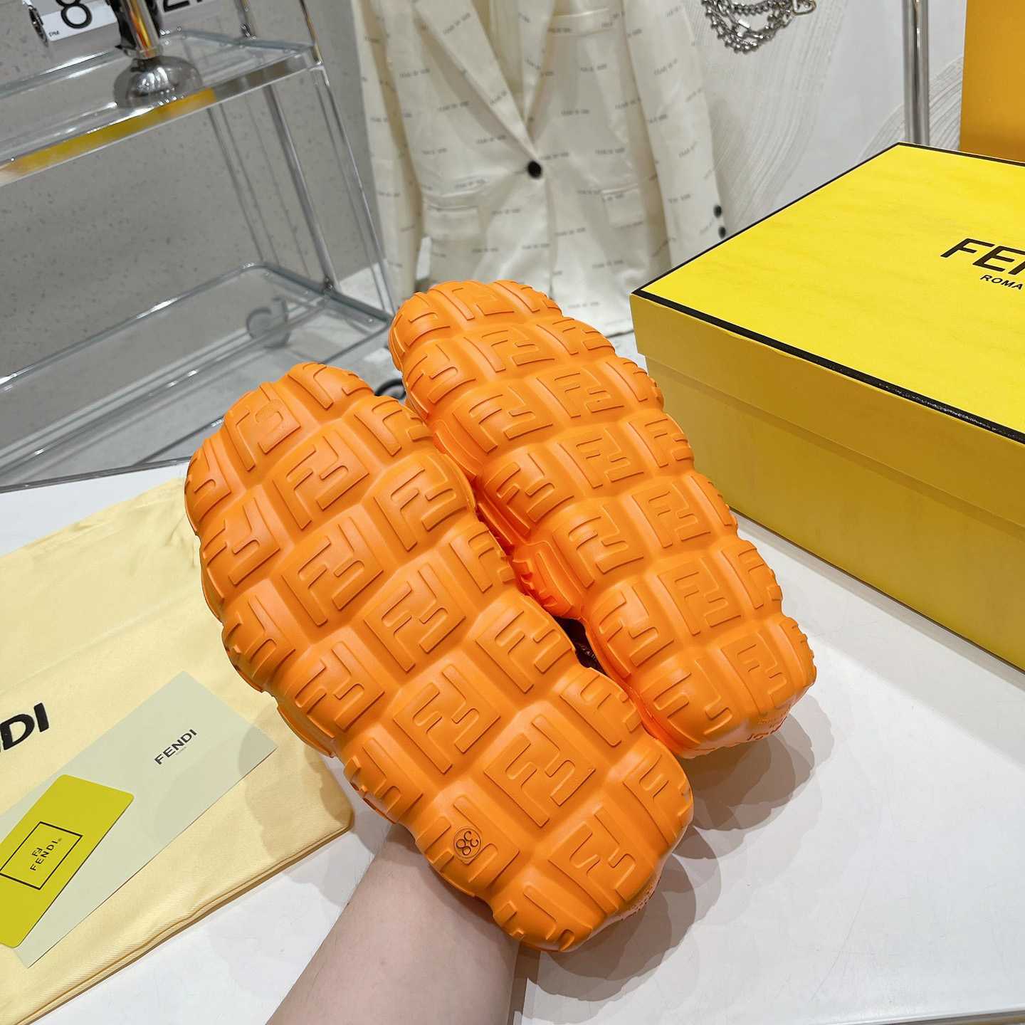 Fendi Cloud Slides Orange Rubber Slides - 
