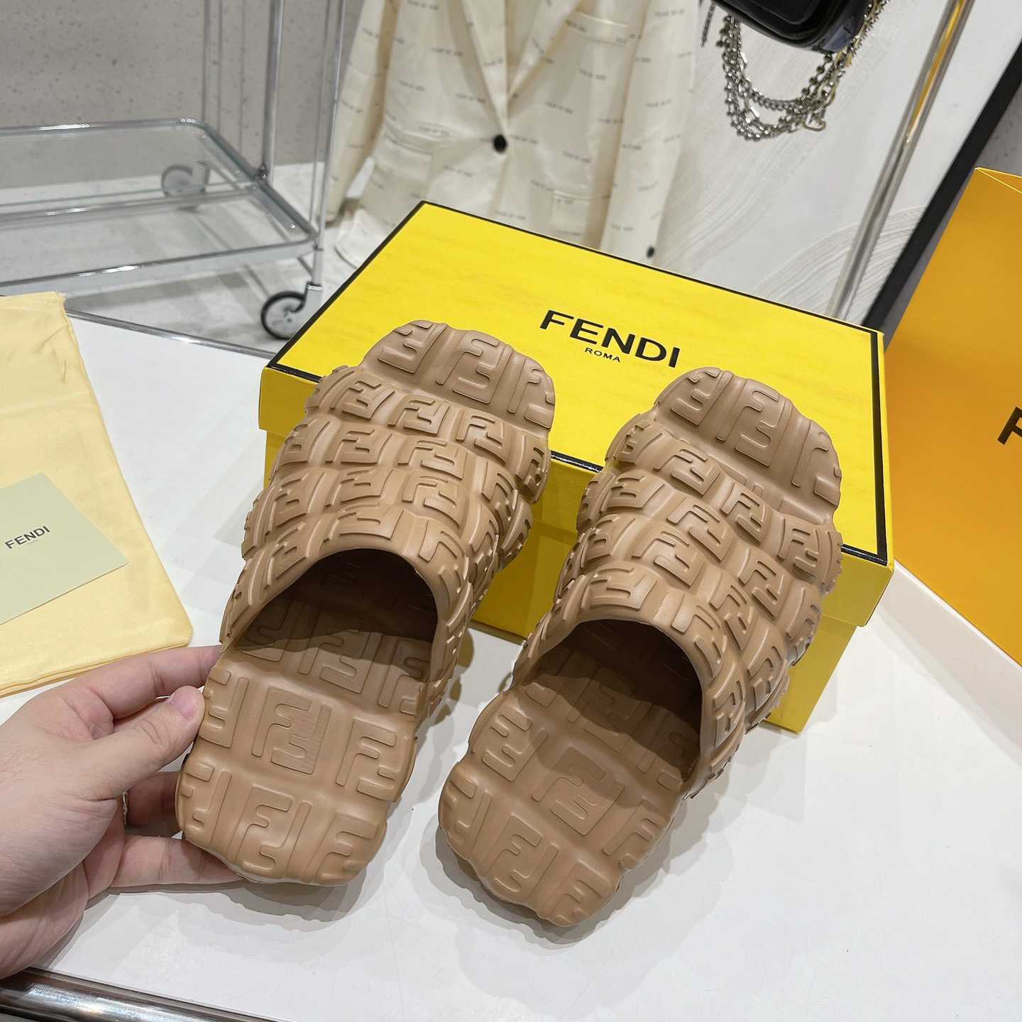 Fendi Cloud Slides Orange Rubber Slides - PerfectKickZ