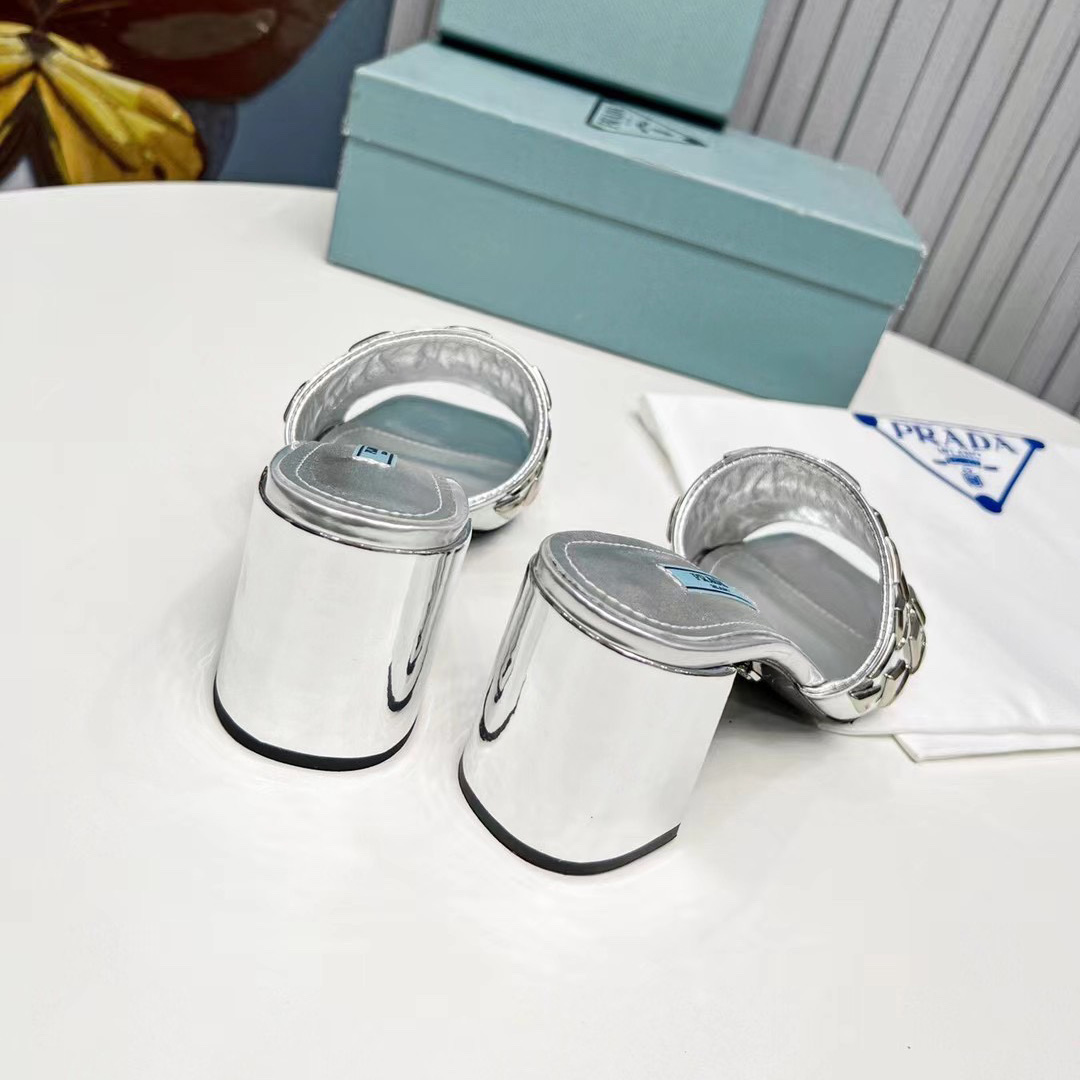 Prada Studded Metallic Leather Mules - PerfectKickZ