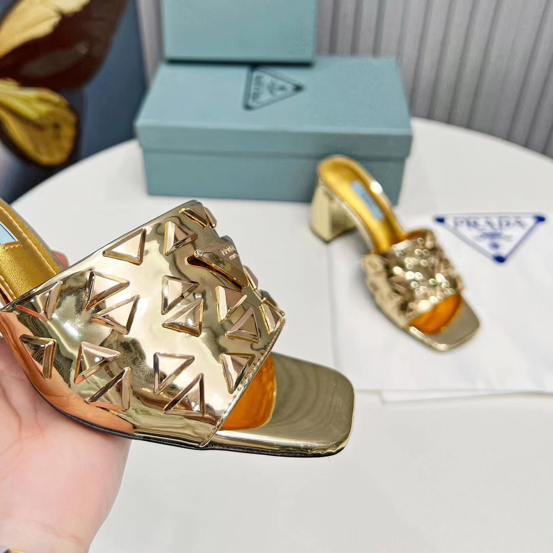 Prada Studded Metallic Leather Mules - PerfectKickZ