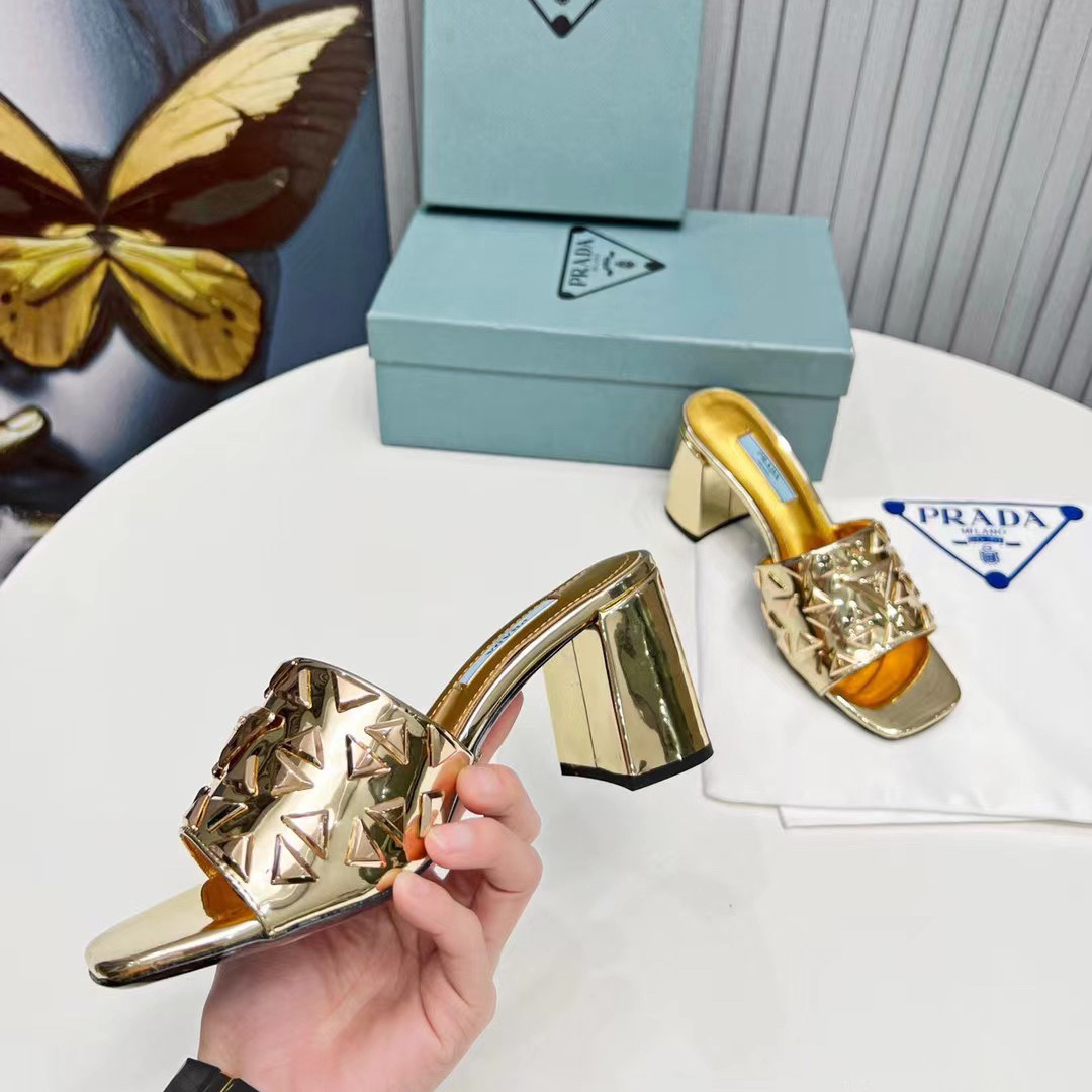 Prada Studded Metallic Leather Mules - PerfectKickZ