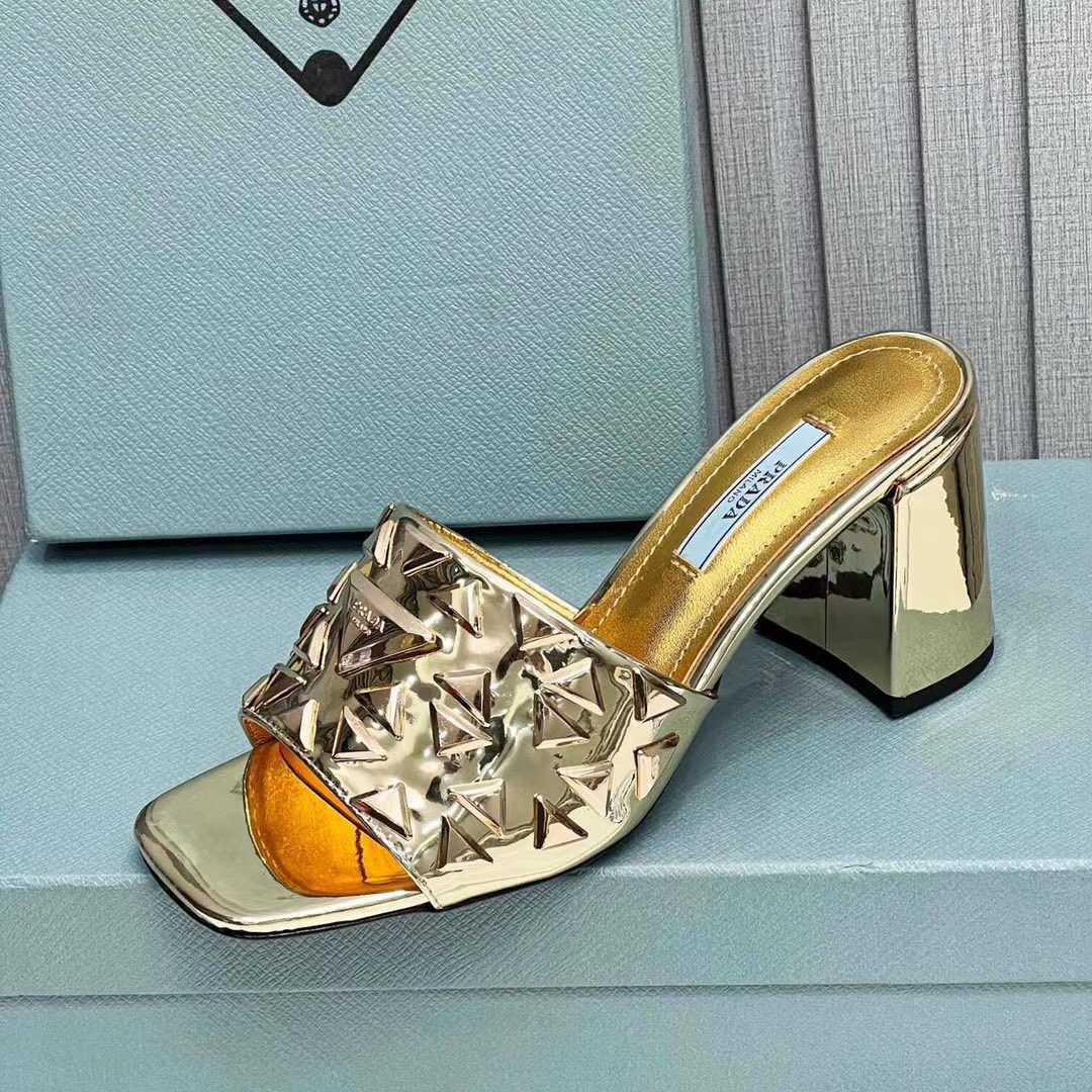 Prada Studded Metallic Leather Mules - PerfectKickZ
