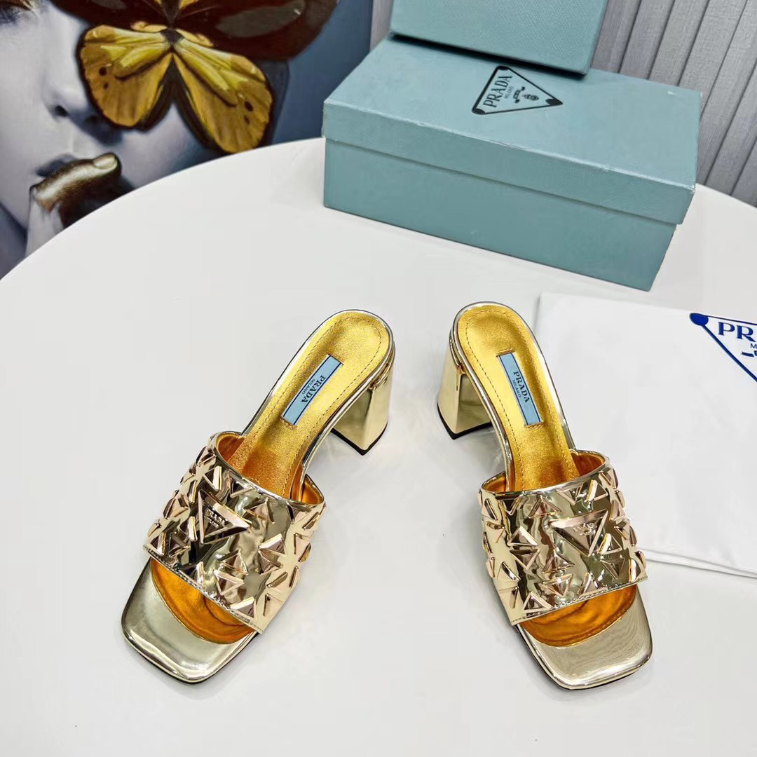 Prada Studded Metallic Leather Mules - PerfectKickZ