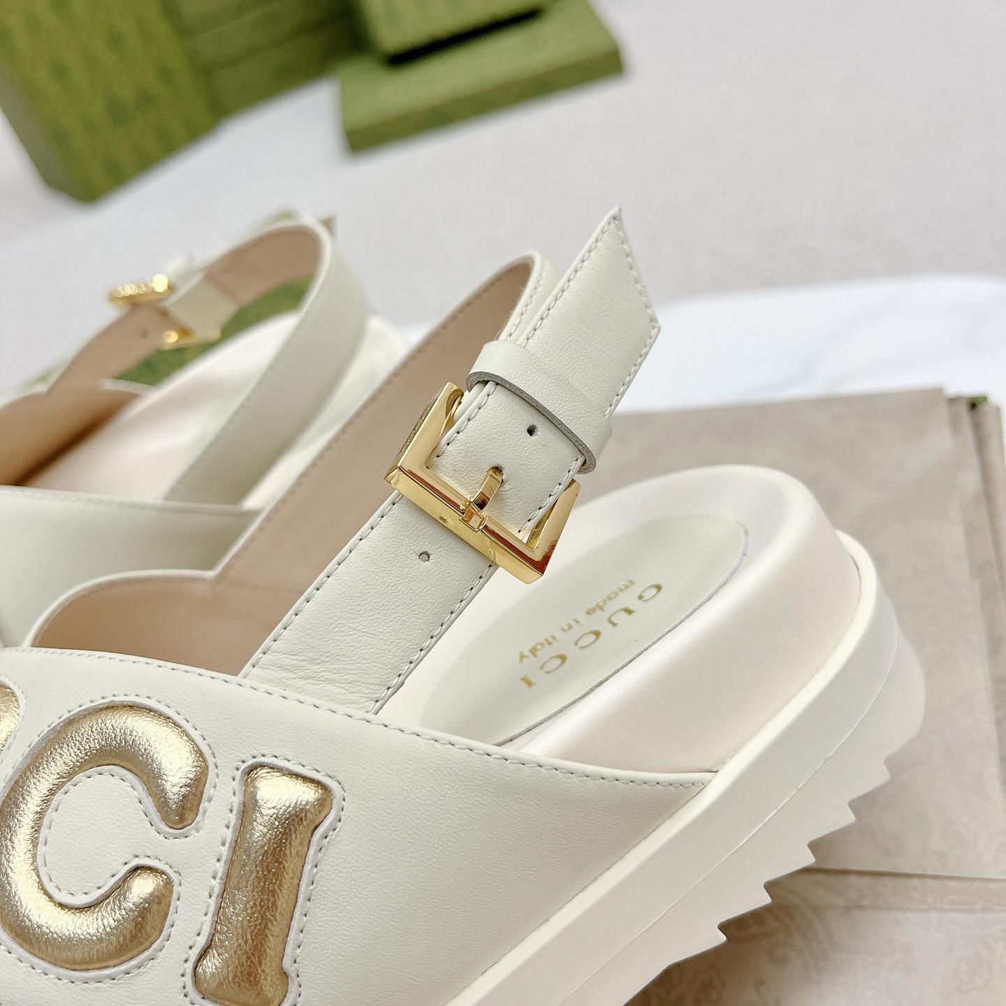 Gucci White Embossed Sandals - PerfectKickZ