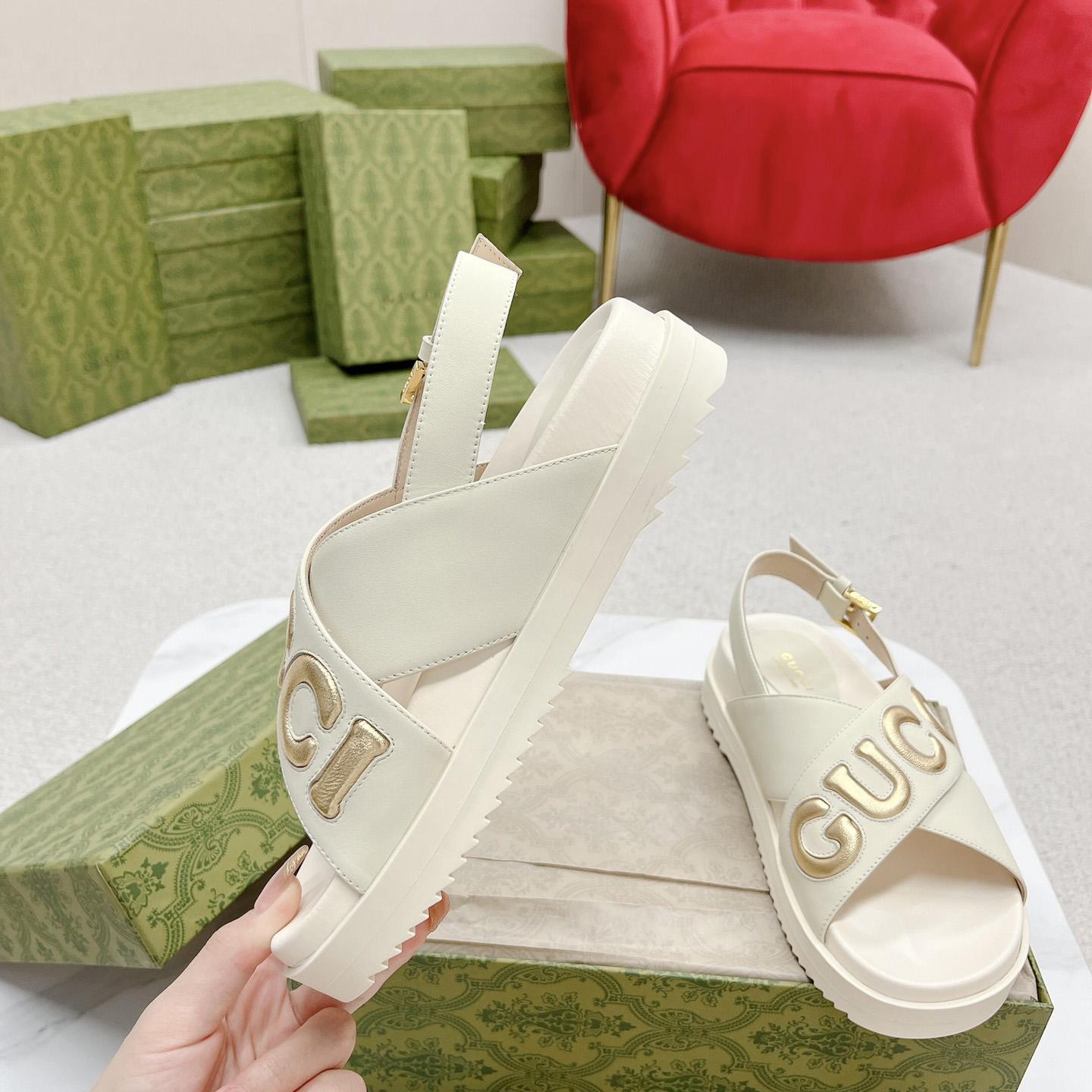 Gucci White Embossed Sandals - PerfectKickZ
