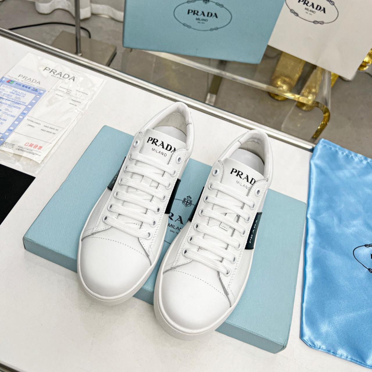 Prada Brushed Leather And Leather Sneakers - PerfectKickZ