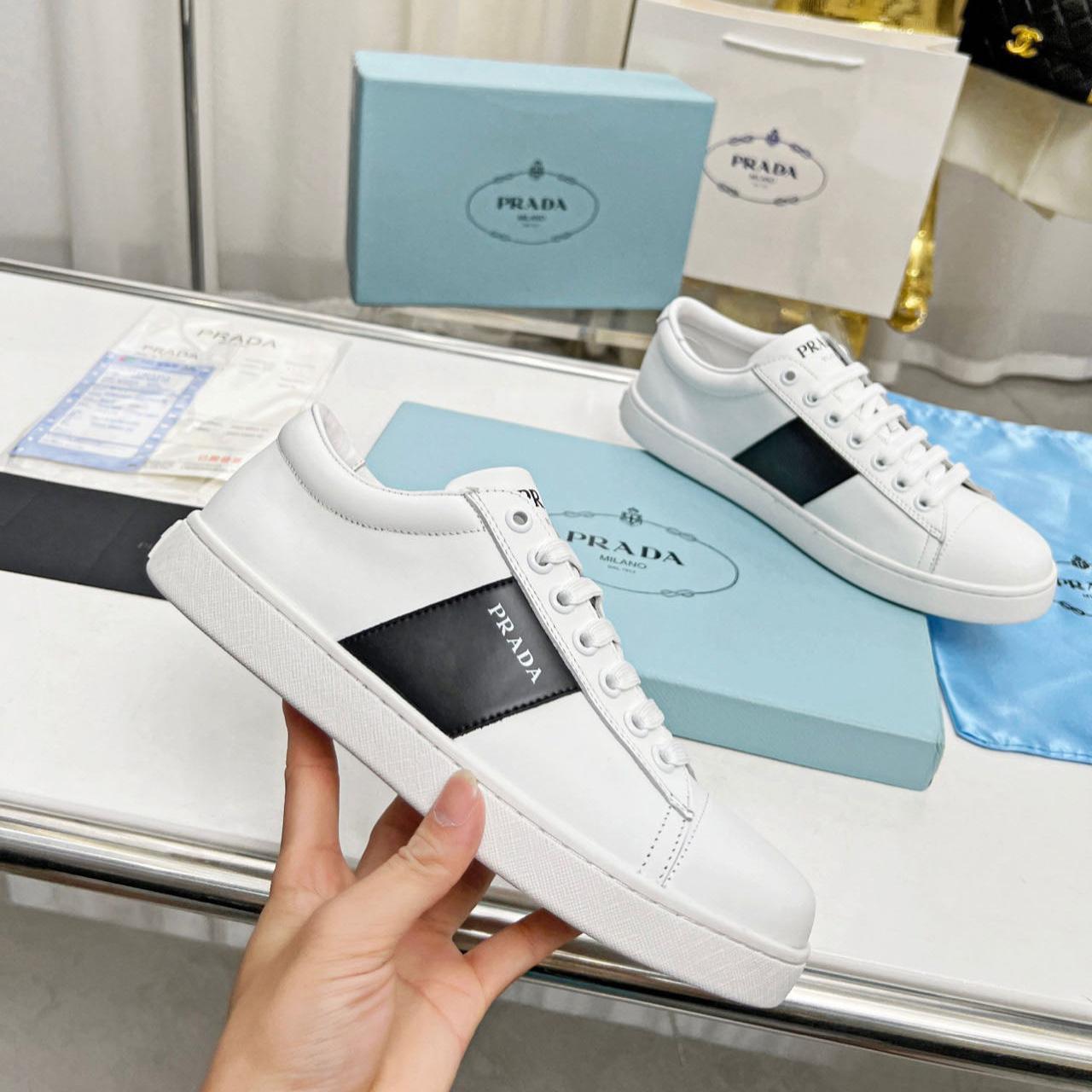 Prada Brushed Leather And Leather Sneakers - PerfectKickZ