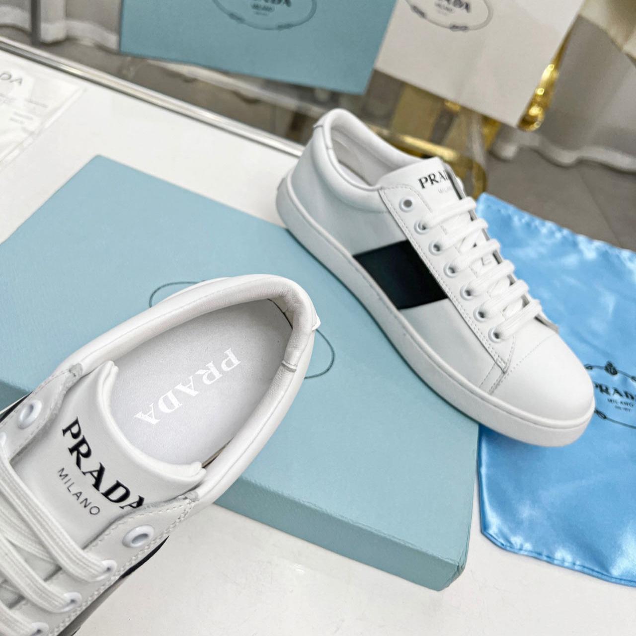 Prada Brushed Leather And Leather Sneakers - PerfectKickZ