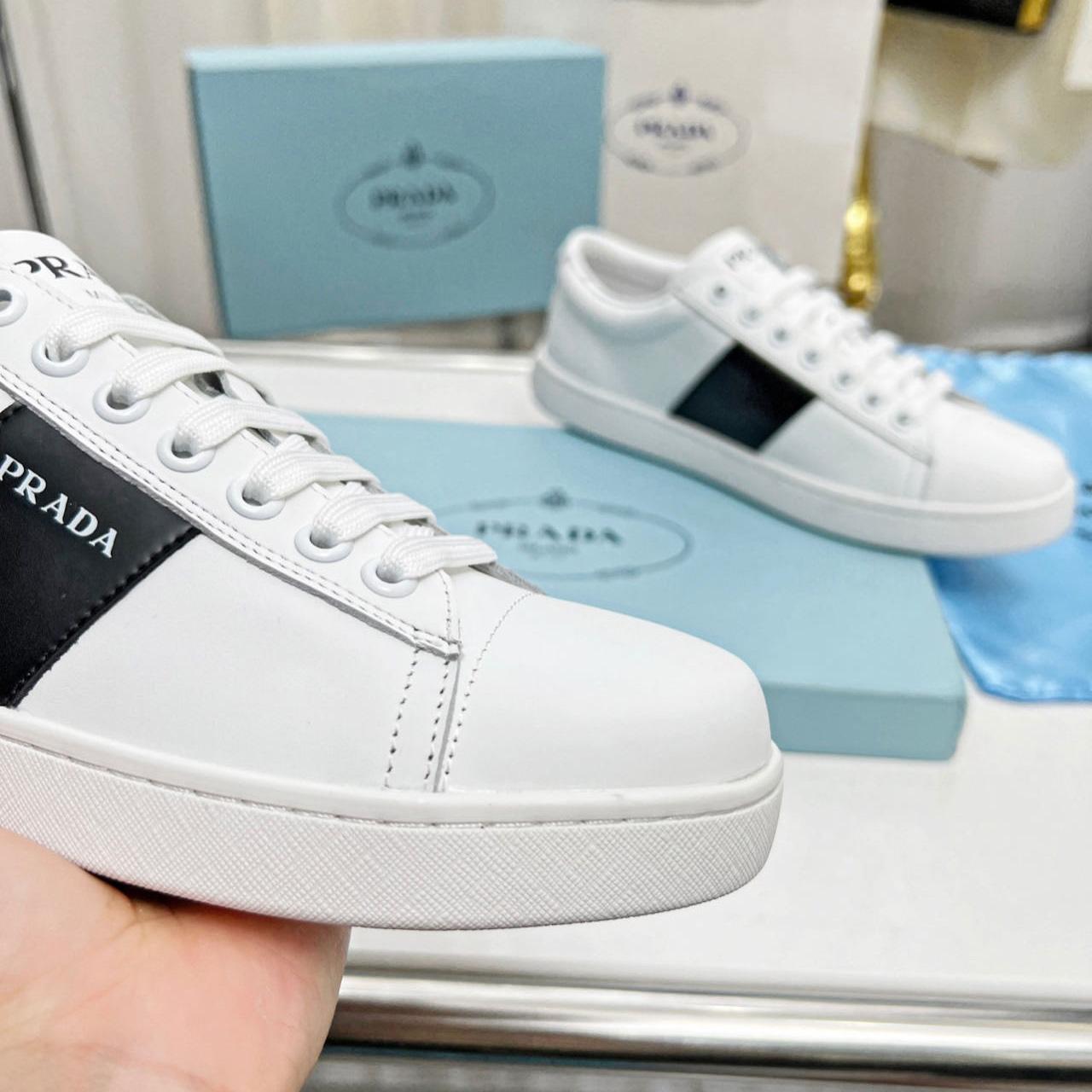 Prada Brushed Leather And Leather Sneakers - PerfectKickZ