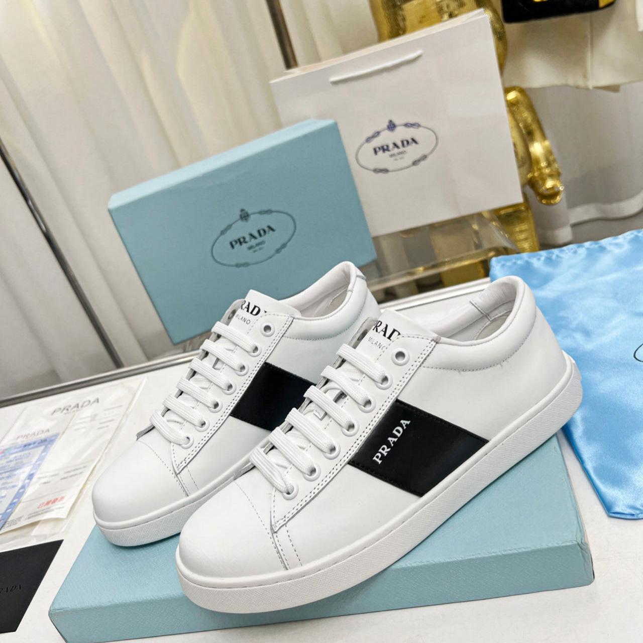 Prada Brushed Leather And Leather Sneakers - PerfectKickZ