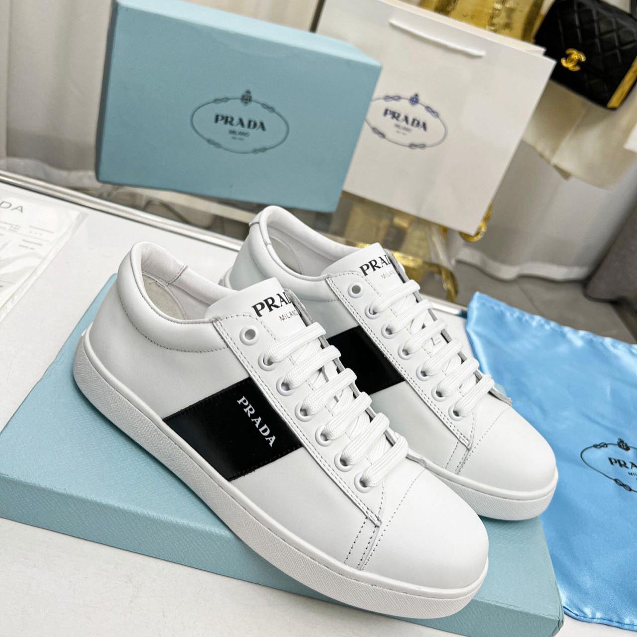 Prada Brushed Leather And Leather Sneakers - PerfectKickZ