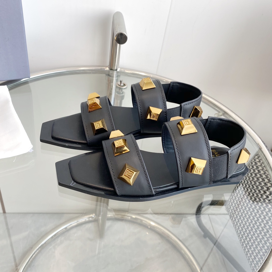 Balmain Studded Flat Sandals - PerfectKickZ