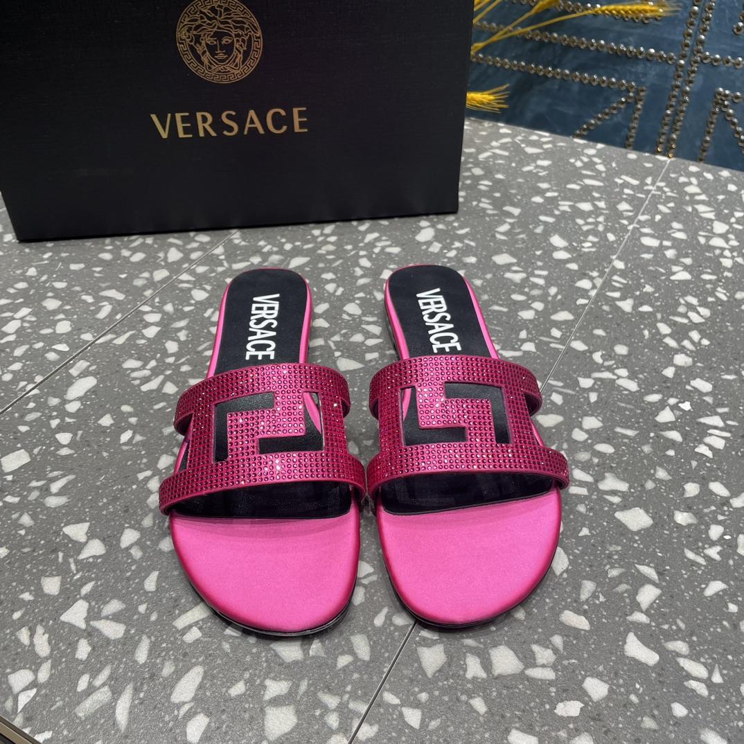Versace Greca Maze Crystal Flat Sandals - PerfectKickZ