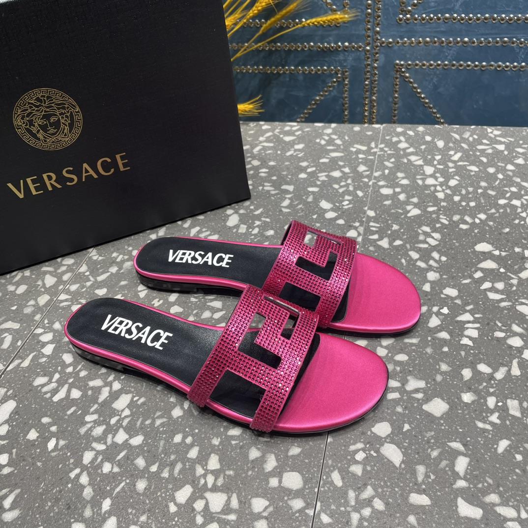 Versace Greca Maze Crystal Flat Sandals - PerfectKickZ
