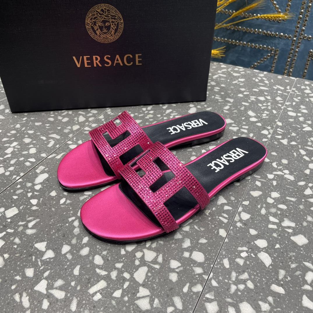Versace Greca Maze Crystal Flat Sandals - PerfectKickZ