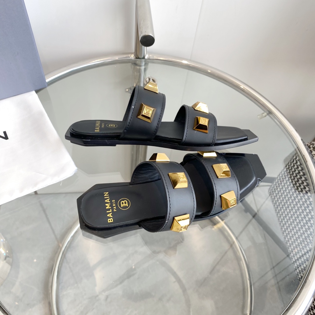 Balmain Ana Studded Leather Slides - PerfectKickZ