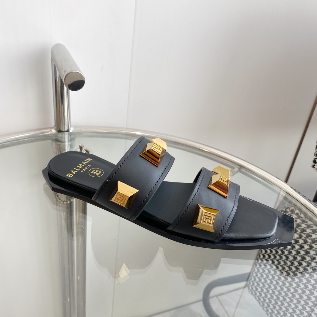 Balmain Ana Studded Leather Slides - PerfectKickZ