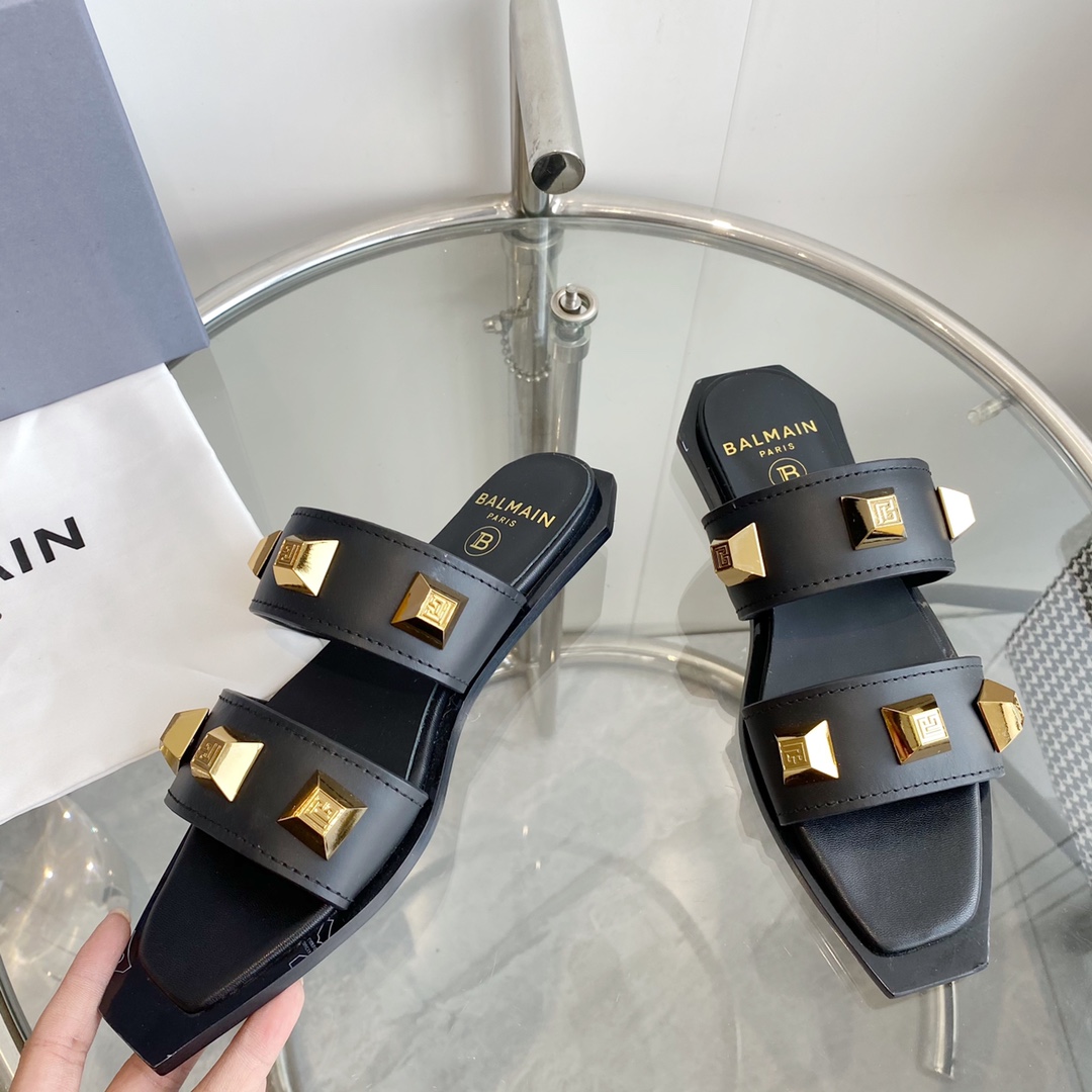 Balmain Ana Studded Leather Slides - PerfectKickZ