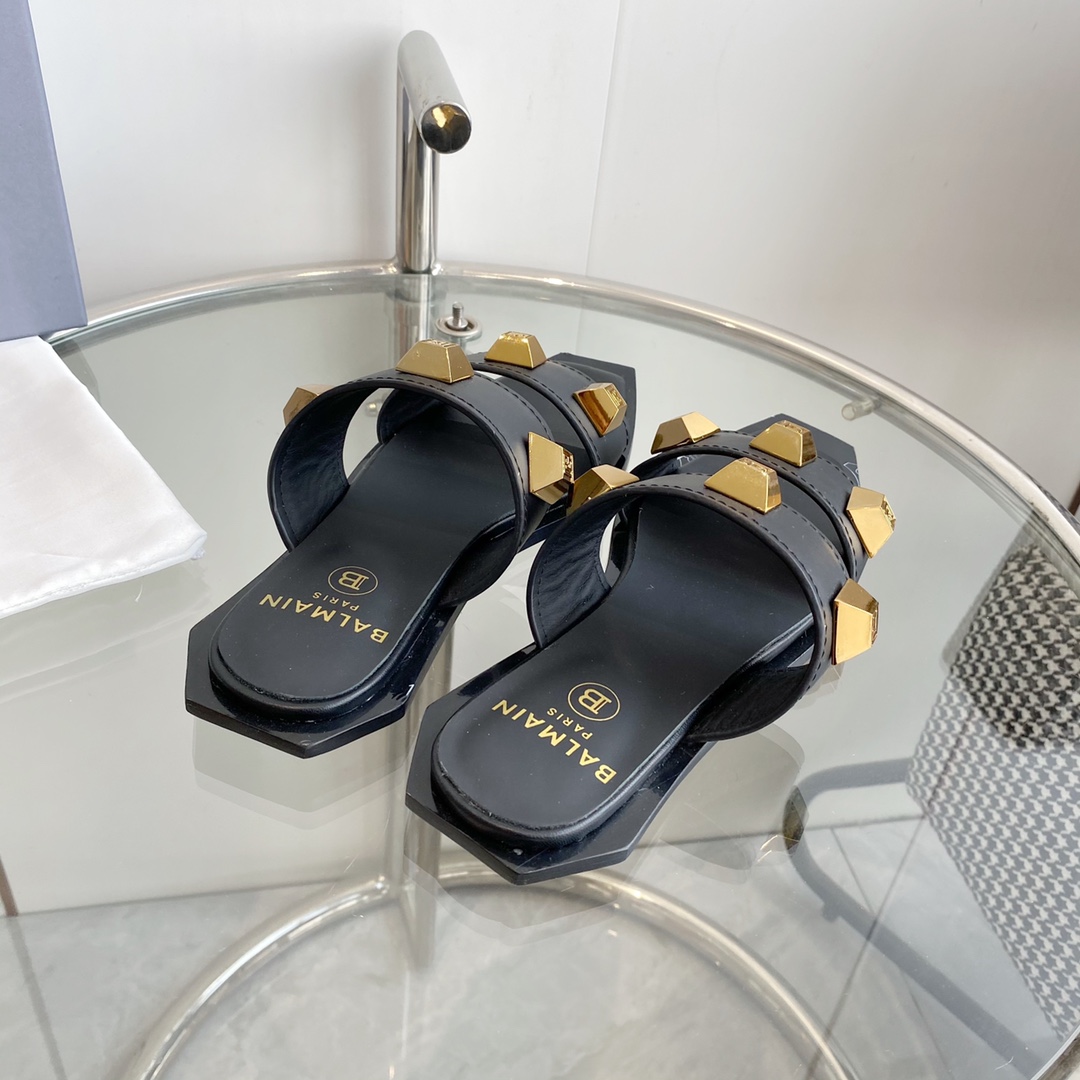 Balmain Ana Studded Leather Slides - PerfectKickZ