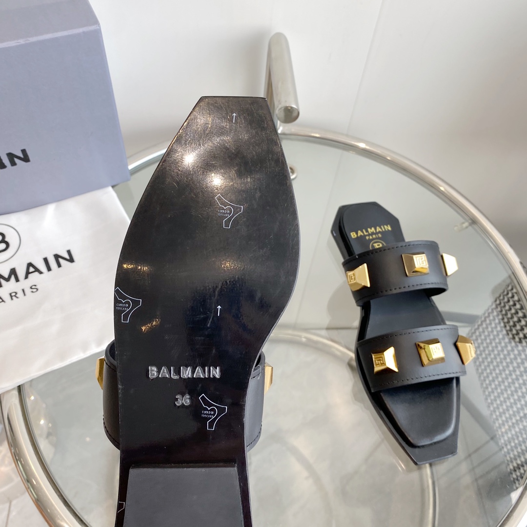 Balmain Ana Studded Leather Slides - PerfectKickZ