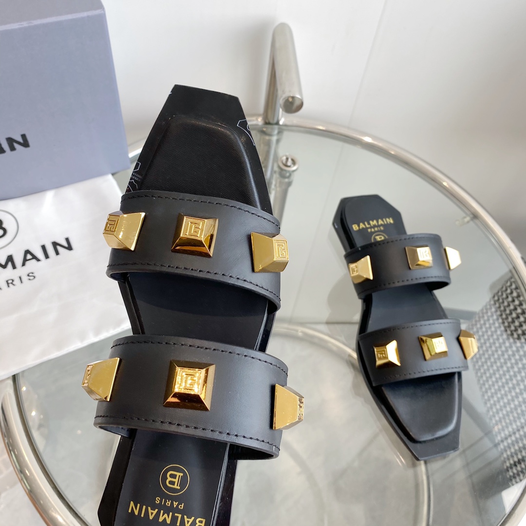 Balmain Ana Studded Leather Slides - PerfectKickZ