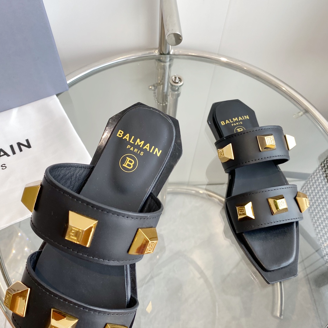 Balmain Ana Studded Leather Slides - PerfectKickZ