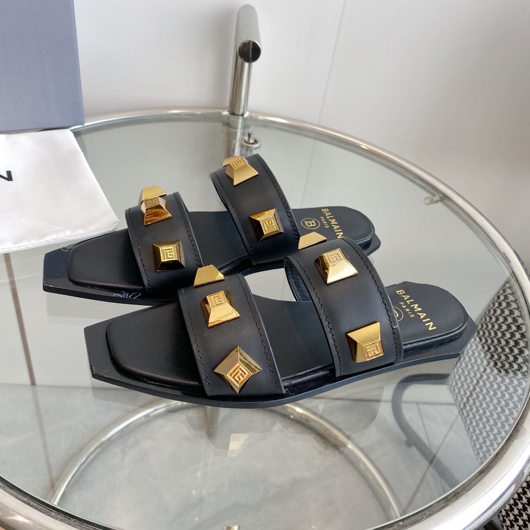 Balmain Ana Studded Leather Slides - PerfectKickZ