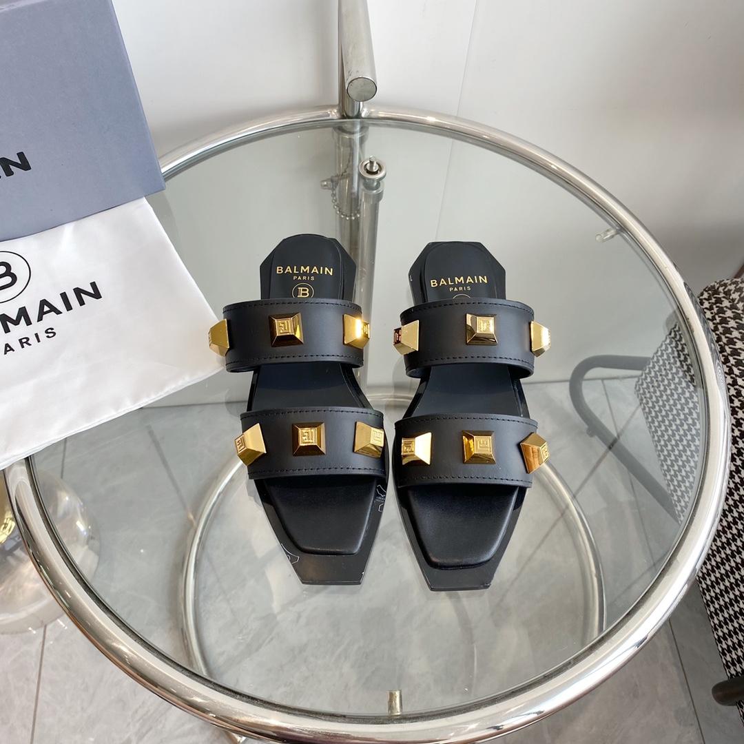 Balmain Ana Studded Leather Slides - PerfectKickZ