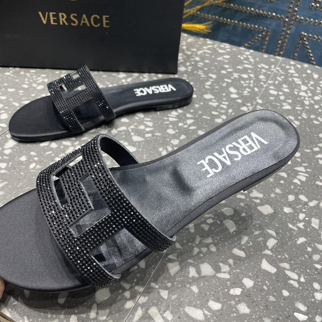 Versace Greca Maze Crystal Flat Sandals - PerfectKickZ