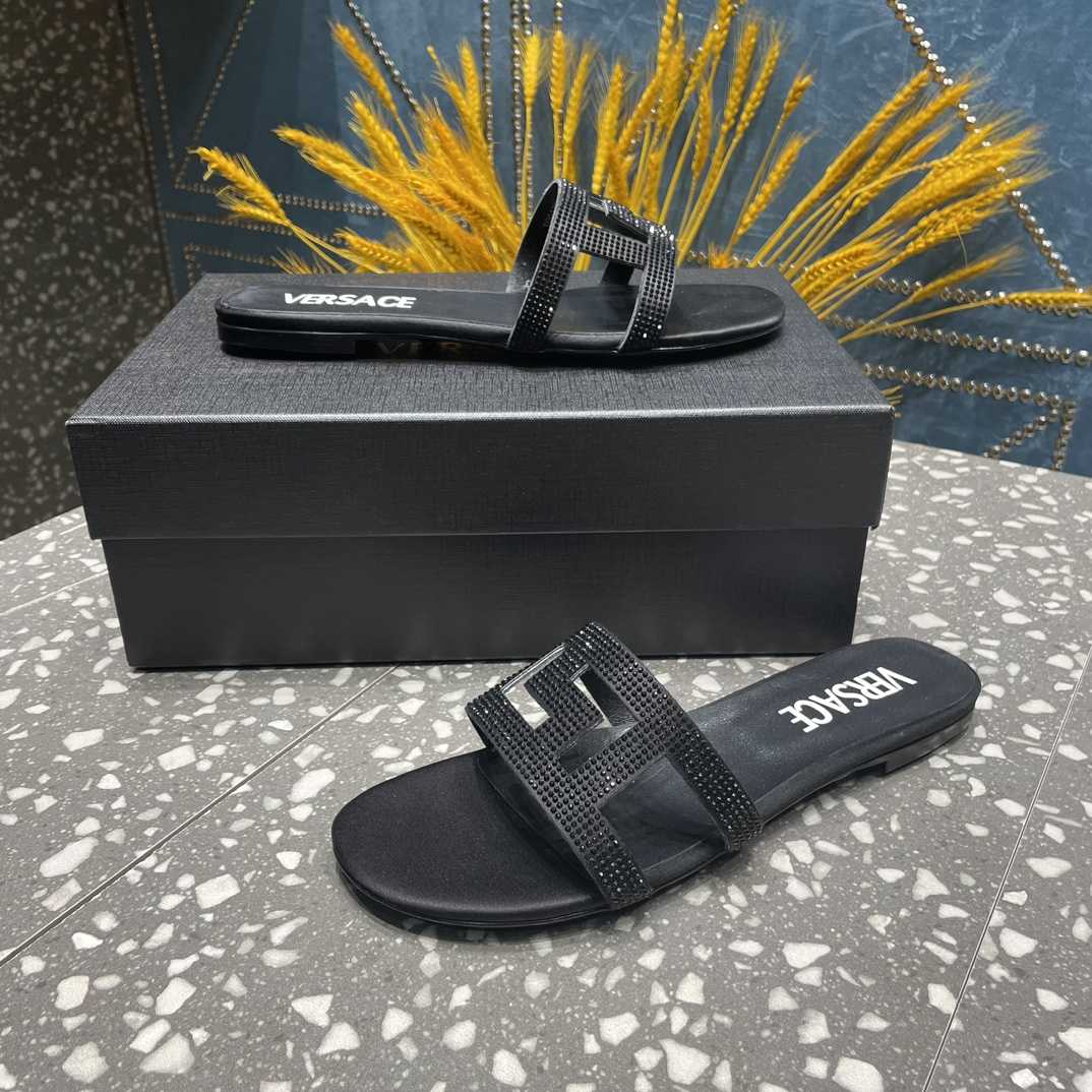 Versace Greca Maze Crystal Flat Sandals - PerfectKickZ