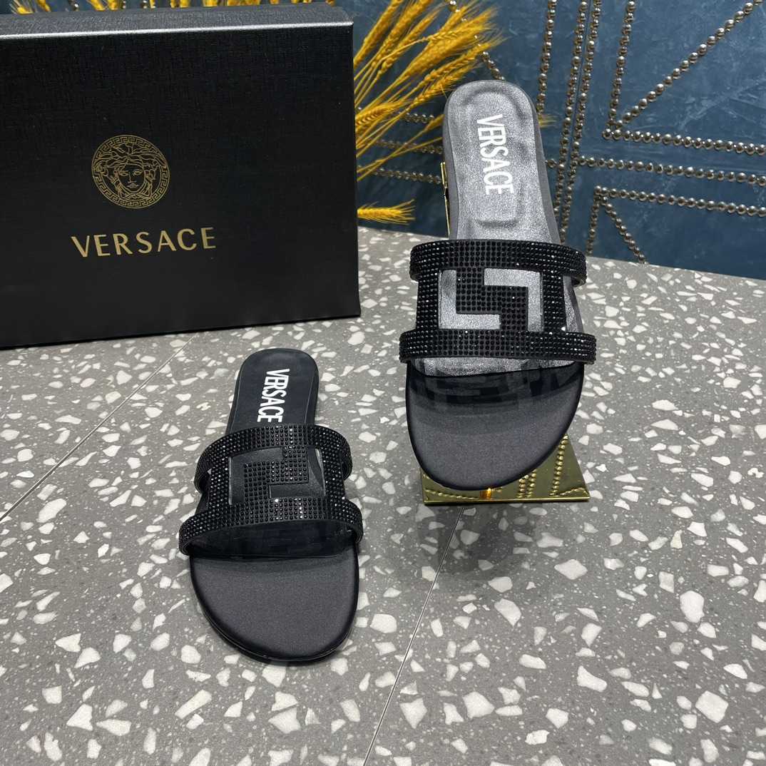 Versace Greca Maze Crystal Flat Sandals - PerfectKickZ