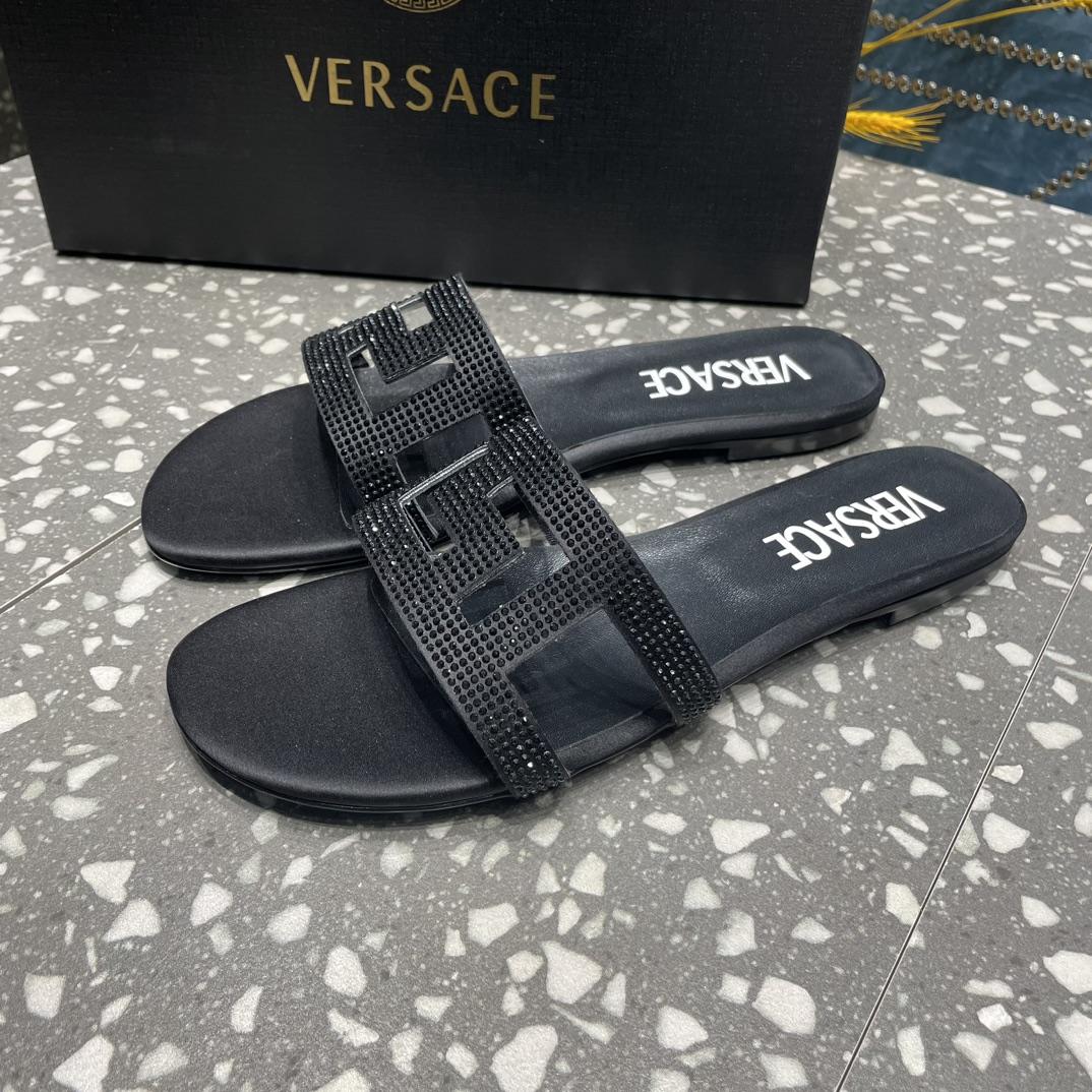 Versace Greca Maze Crystal Flat Sandals - PerfectKickZ